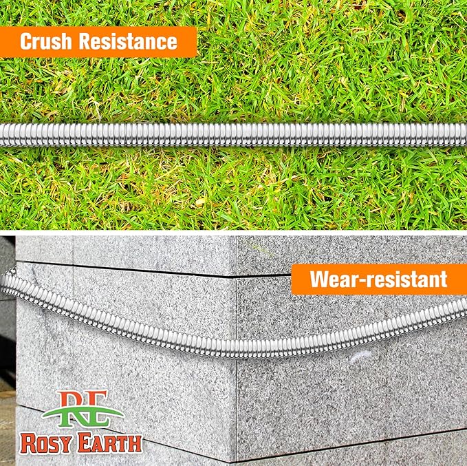 Rosy Earth Garden Hose 5 FT, 304 Stainless Steel Metal Water Hose, Heavy Duty Flexible Leader Hose, Short Water Hose Kink Free Hose for Rv, Outdoor, Yard, No Bite, Leak proof and Durable