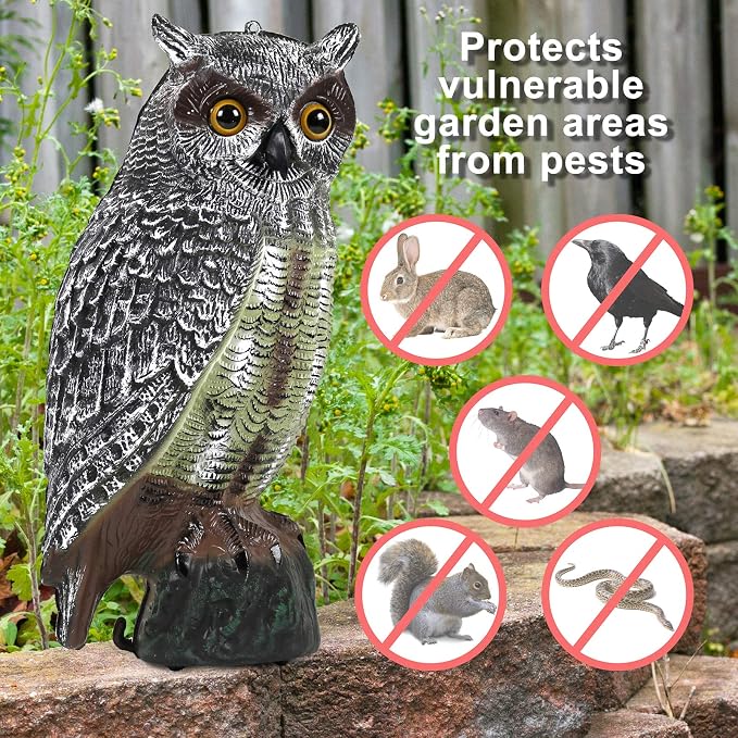 Owl Decoys to Scare Birds Away Plastic Owl Statue 16.5" Tall [Pack of 2] | Pigeon & Bird Deterrents for Outside
