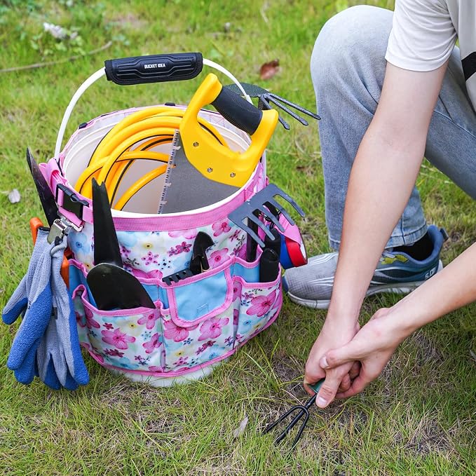 MELOTOUGH Bucket Caddy Organizer Bucket Tool Organizer for Garden Tools Fit 3.5 to 5 Gallon Bucket, Garden Kneeling Pad, 1" Thick Soft NBR Foam Kneeling Pads for Gardening, Cleaning, Work