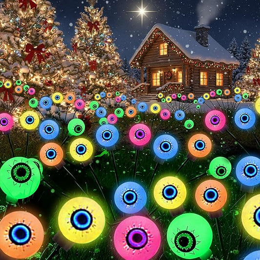 Fansafurn Solar Halloween Eyeball Lights Outdoor, 8 Color-Changing LED Eyes with Stakes, IP65 Waterproof Realistic Swinging Eyeballs, Solar Powered Halloween Decorations for Lawn, Garden, Yard, Porch