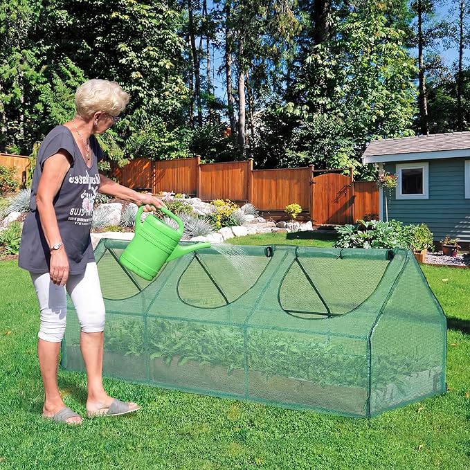 BPS 9x3x3 ft Mini Greenhouse with Green PE Cover UV-Protected Roll-Up Zipper Doors, Ideal for Indoor or Outdoor Use on Raised Garden Beds