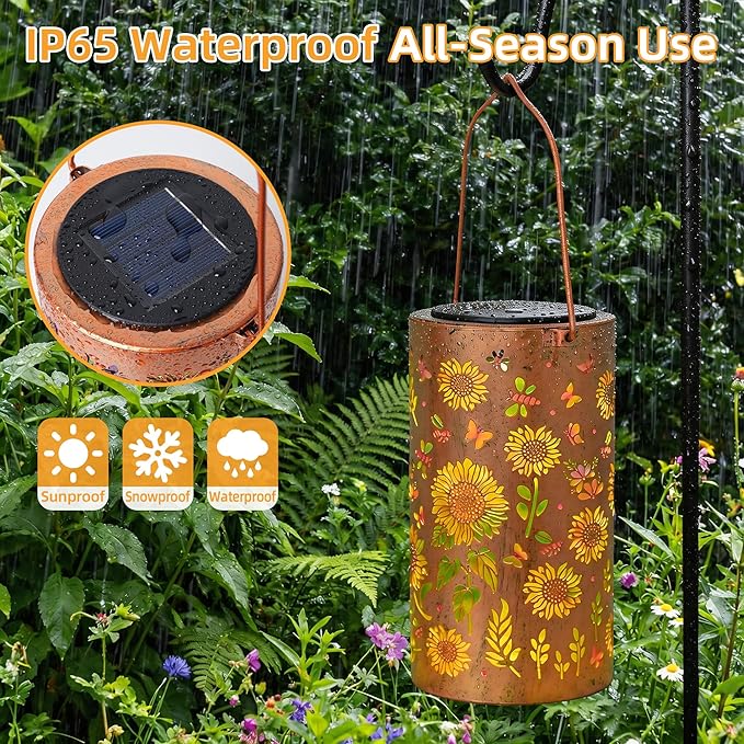 Colorful Solar Lanterns Outdoor Waterproof, Sunflower Birthday Gifts for Women Mom Grandma, Garden Hanging Solar Lantern Lights for Patio