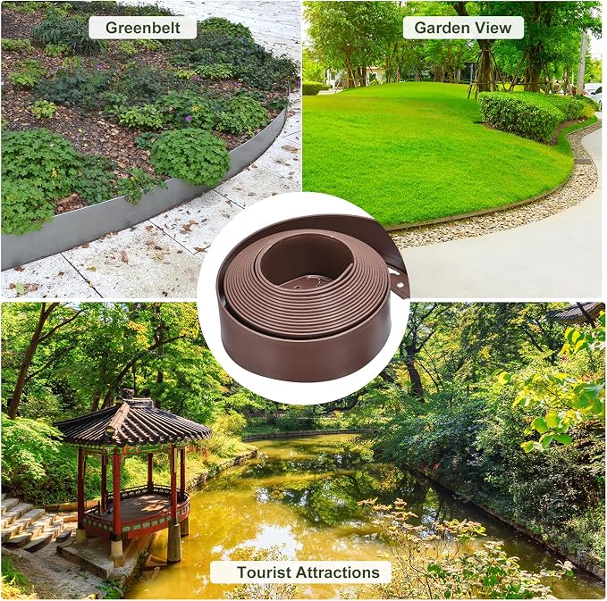 uxcell Landscape Edging, 1Pcs 33FT x 4" - Garden Edging Kit with 30 Stakes, Landscape Edging Border for Garden Lawn Flower Bed Yard Grass (Coffee)