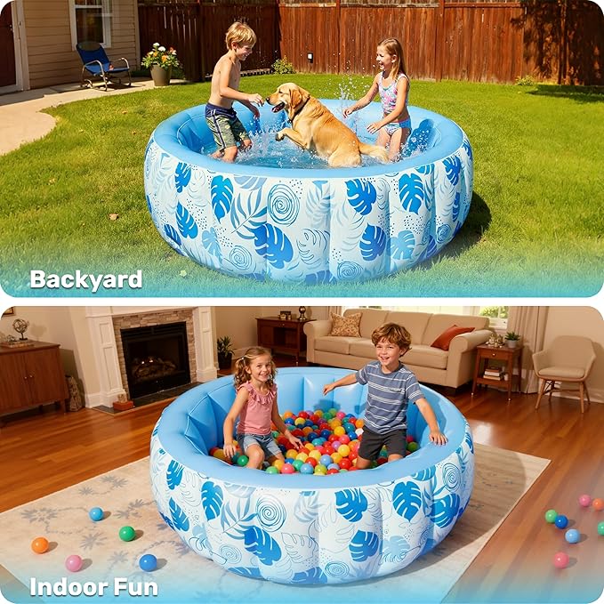 SLOOSH Inflatable Swimming Pool,5.5ft x 20 Inch Full-Sized Blow Up Durable Thickened Luxury Above Ground Family Pool with Comfortable Backrest for Summer Water Party Backyard Garden Lawn,Blue