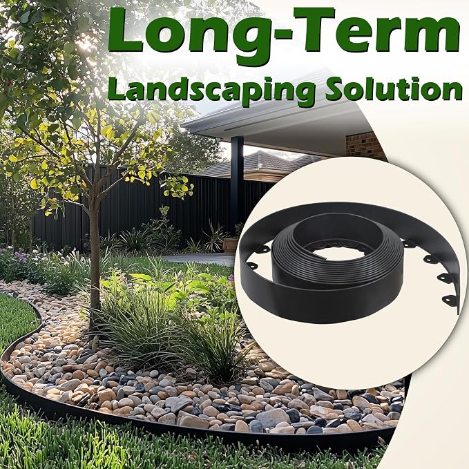 Gardzen Landscape Edging Kit, 60-Foot Long, 3-Inch Tall, No Dig Garden Edging Border for Flower Beds, Tree Rings, Pathways, Includes 24 Spikes
