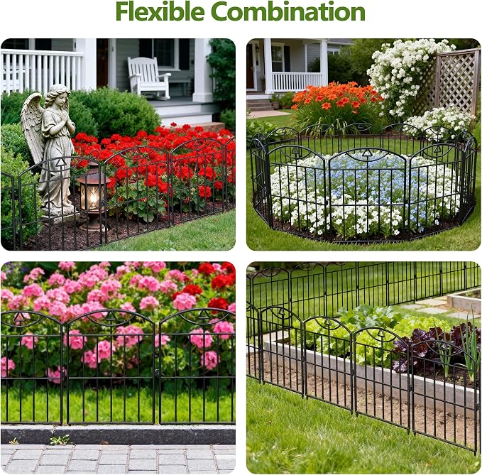 Garden Fence 17in (H) x10.5ft (L), 10 Pack No Dig Animal Barrier Fence, Metal Decorative Garden Border Fence Panels, for Dogs, Flower Bed, Patio, Yard
