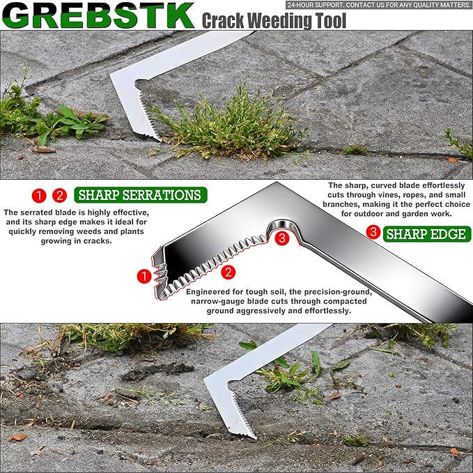 GREBSTK Crack Weeder Crevice Weeding Tool Stainless Steel Manual Weeder Beech Handle Gardening Tool, 22 inch