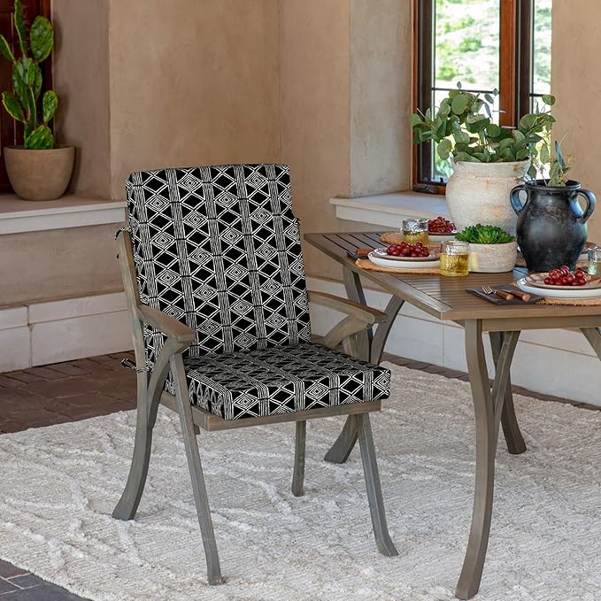 Arden 2-Pack Outdoor Patio Dining Chair Cushion, 20x44, Rain-Proof Seat Pad, Fade-Resistant Outdoor Cushion Black Global Stripe
