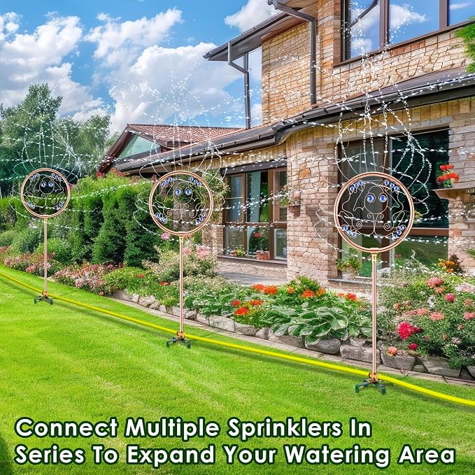 34" H Copper Coated Stainless Steel Ornamental Sprinkler, Corrosion Resistant Garden Rotating Sprinkler 360 Degree Shape Decorative for Lawn Garden Landscape(Frog)