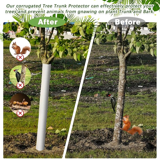 Kigley 6 Pcs Corrugated Tree Trunk Protectors Diameter 1.96 Inch PP Tree Guards Tree Bark Protector Tube Wraps to Protect Sapling Plant Seedling Deer Rabbit Cat Rodent Rabbit Mower (3 Feet in Length)