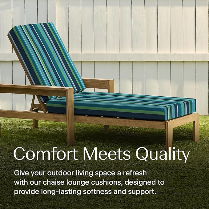 Honeycomb Outdoor Chaise Lounge Cushion for Patio Furniture, Water & Fade Resistant, Removable Cover, 21.5 x 70, Heritage Stripe Poolside