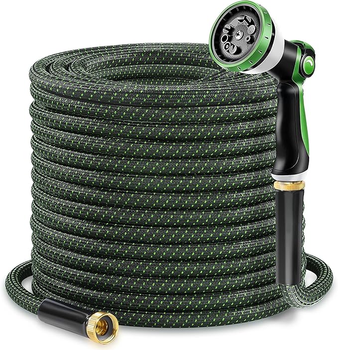 100ft Lightweight Non-Expandable Garden Hose with 10-Pattern Nozzle - Anti-Kink, Durable Triple-Layer Construction, Flexible All-Weather Hose for Watering, Car Wash, Pet Bathing