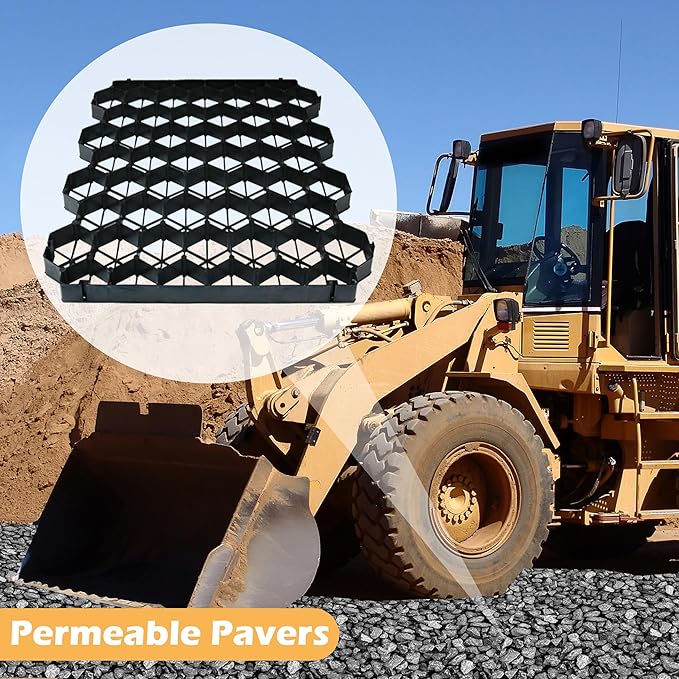 12 Units Permeable Pavers Gravel, Grass& Gravel Driveway System, Interlocked Pavers Gravel Grid Black PE Shed Base 1.6" Depth, 32 Sq Ft (12)