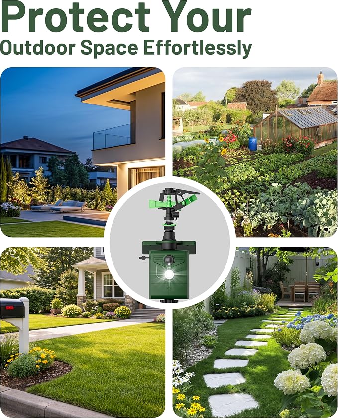 Solar Motion Activated Animal Repellent Sprinkler with Upgraded Metal Stake, Cat Dog Deer Squirrel Skunk Deterrent for Lawn, Garden & Yard