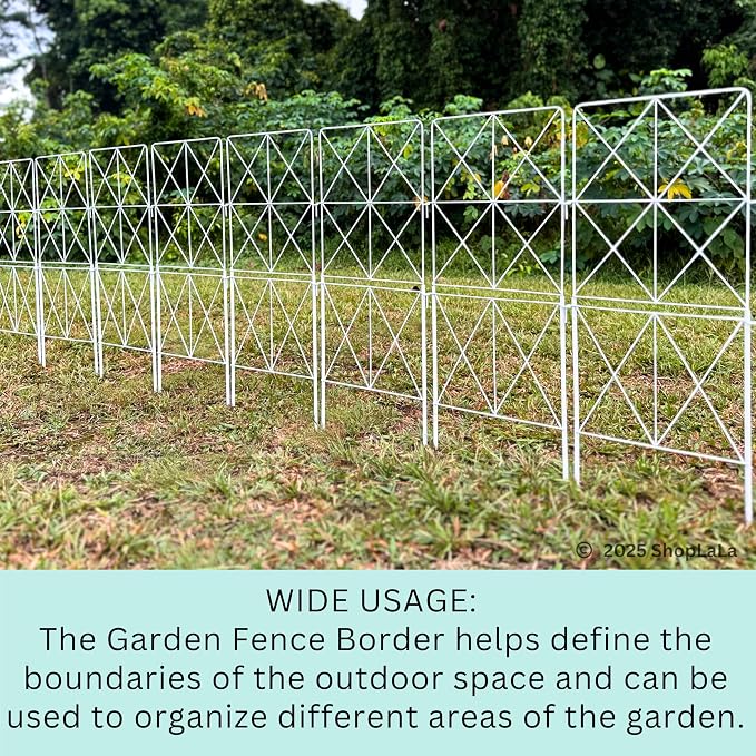 ShopLaLa Decorative Metal Garden Fence (10 Panels) 12.5in(L) x 31in(H) Animal Barrier Fencing for Dog, Rustproof White Wire Diamond Flower Bed Edging for Landscape, Lawn Yard Tall Panels Outdoor Decor