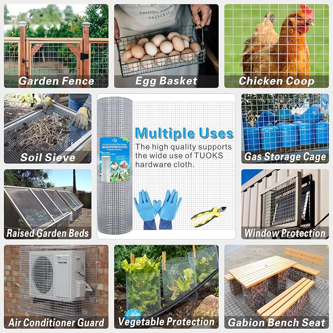 Hardware Cloth 1/2 1/2 inch 36 x 100 ft 19 Gauge Hot-Dip Galvanized Wire Mesh, Welded Cage Wire Rolls Great for Animal Enclosure Chicken Coop Flower Beds Rabbits Wire Fencing