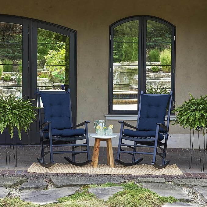 Arden Plush Indoor/Outdoor Rocking Chair Cushion Set, 18 x 20, Water Repellent, Fade Resistant, Tufted Cushion for Rocking Chairs Sapphire Blue Leala