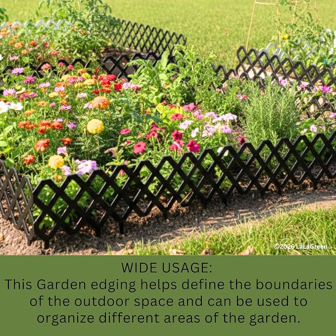 LaLaGreen Flower Bed Edging Fence (23 Inch, 10 Pack) Decorative Black Plastic Garden Border Panels for Lawn Yard Landscape, Backyard Patio Pathway Trees Rings Outdoor Small Fencing Barrier Decor