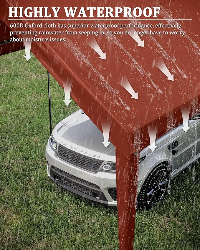 10 X 20 Ft Canopy Replacement Cover Heavy Duty Waterproof UV & Tear Resistant Car Tarp Canopy Tent Garage Top Shelter Oxford Cover with Ball Bungees (Frame is Not Included)