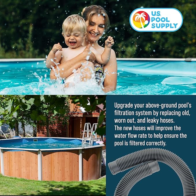 U.S. Pool Supply 1.5" Heavy-Duty Above Ground Pool Hose Replacement Kit - 2 Silver 3 Foot Hoses, 2 Connection Adapters, 4 Clamps - Compatible with Intex Filter Pumps