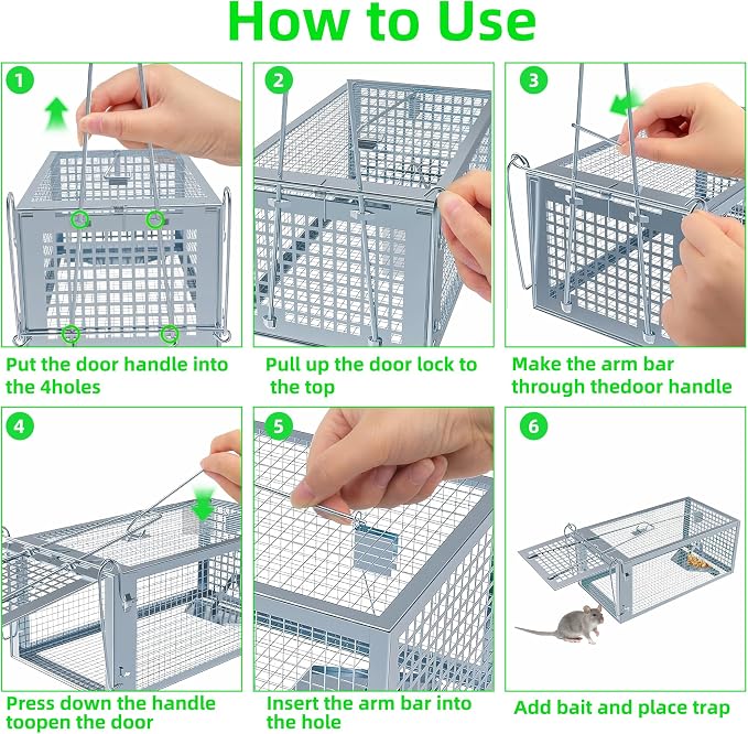 Humane Rat Traps, No Kill Small Animal Cage Trap, Live Mouse Trap Cage Catch and Release, Trampa para Ratones, Chipmunk Rodent Trap that Work for Indoor and Outdoor - 10.6" L x 5.5" W x 4.7" H