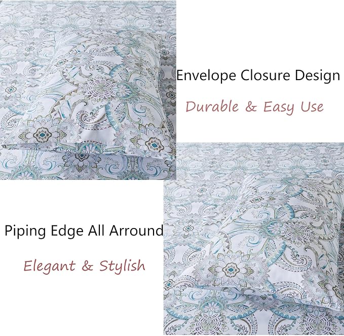 FADFAY Blue Paisley Sheets Set Queen Classic Boho Paisley Bedding Luxurious Bohemian Damask Paisley Bed Sheet Breathable 100% Egyptian Cotton 800 Thread Count Deep Pocket Fitted Sheet 4Pc, Queen Size