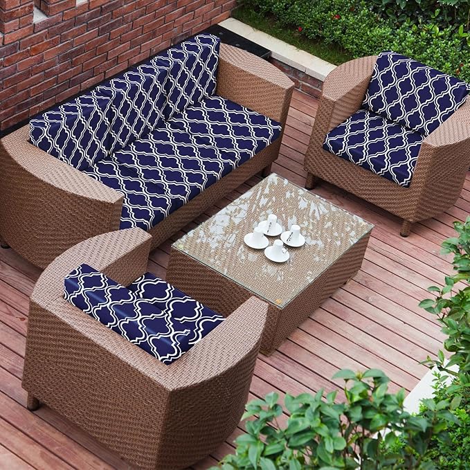 pickyNproud 8Pcs Patio Cushion Covers Stretch Outdoor Couch Cushions Slipcovers Replacement Washable Furniture Protector with Elastic Bottom Sofa Chair Seat Cover, Deep Blue