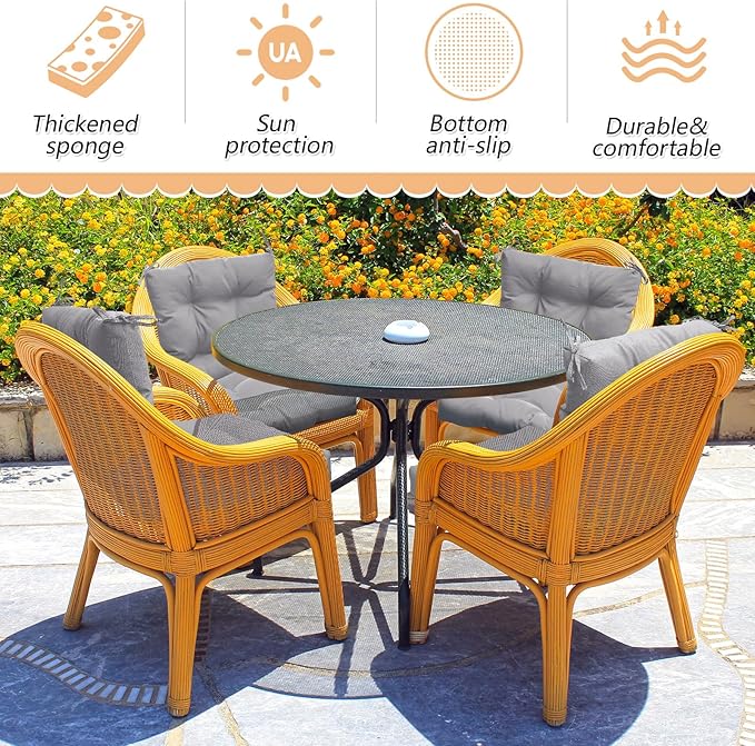 Marsui 6 Pcs Outdoor Indoor High Back Chair Cushions Patio Furniture Tufted Pillow with Ties Water-Resistant Replacement Outdoor Rocking Chair Cushions, 42 x 21 Inches (Gray,Solid Color)