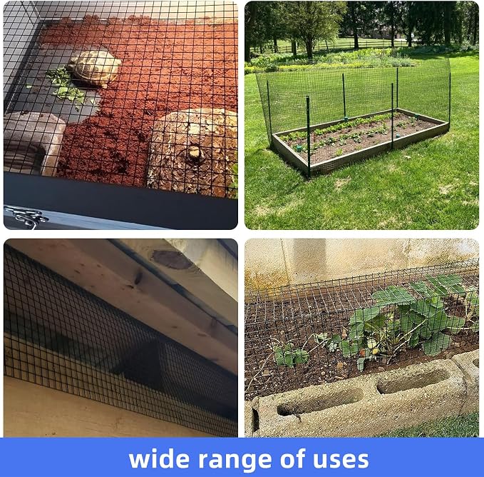 Black Hardware Cloth 1/2 inch 24 x 100 ft 19 Gauge PVC Vinyl Coated Wire Mesh, Double-Layer Rust-Proof Design Durable, Chicken Wire Mesh, Tree Guard, Rodent Wire