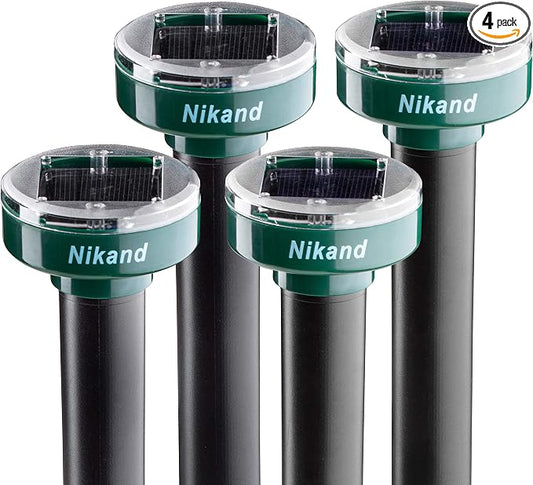 Gopher Repellent Ultrasonic Solar Powered - Mole Repellent Stakes Outdoor Pet Safe - Groundhog Repeller Snake Rodent Gopher Spikes Chaser - Sonic Mole Deterrent Devices (4)