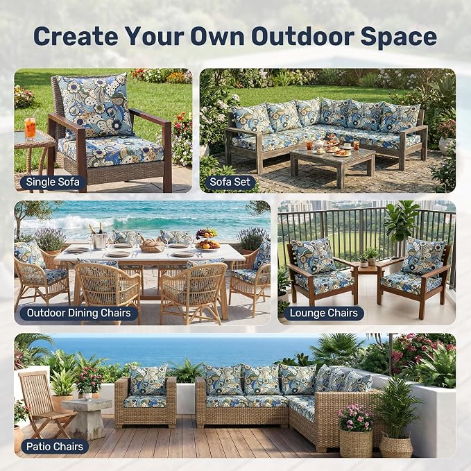 UNIKOME Outdoor Seat Cushions 24 X 24 Inch - Water-Resistant & Fade Resistant, Removable Cover Patio Furniture Cushions for Chair, Sofa, Couch, Wicker, Sun Flower