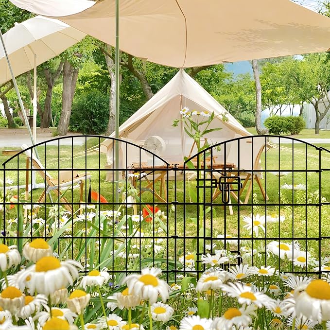 Thealyn Metal Garden Fence 40 in H x 28 in W 5 Panels (4 Panels + 1 Gate) Total Length 11.6 ft, No Need Dig Rustproof Animal Barrier Fencing Border Fence for Dog, Patio,Yard, Landscape, Flower Bed