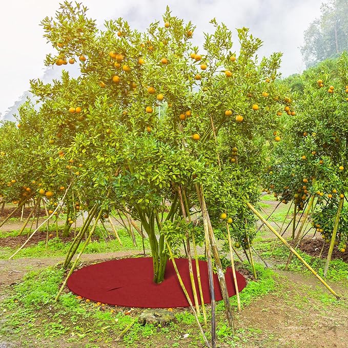 Shimeyao 16 Pcs 32. 2 Inch Non Woven Tree Mulch Ring Round Tree Weed Barrier Mat Reusable Landscape Protector Base Barrier Fabric for Weed Root Protection (Red)