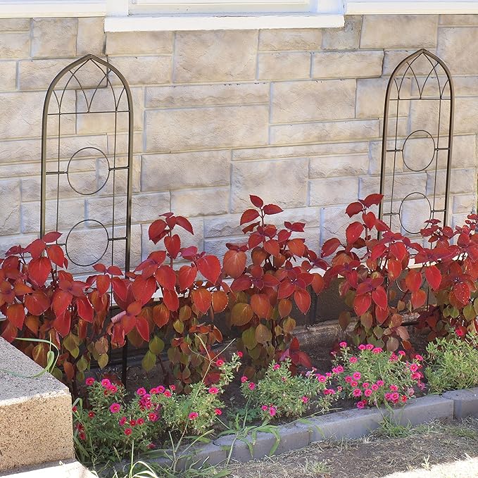 Sunnydaze Steel 2-Piece Arched Garden Trellis for Climbing Plants with 3 Folding Flowerpot Supports - 48"