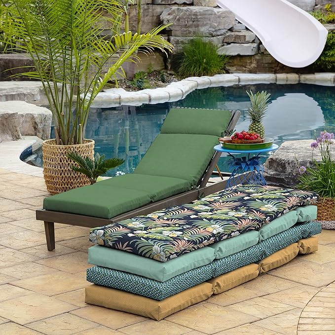 Arden Outdoor Chaise Cushion, 21 in x 72 in, Weather-Proof, Rain-Proof, Fade Resistant Patio Cushion for Chaise Lounger Bright Moss Green Leala