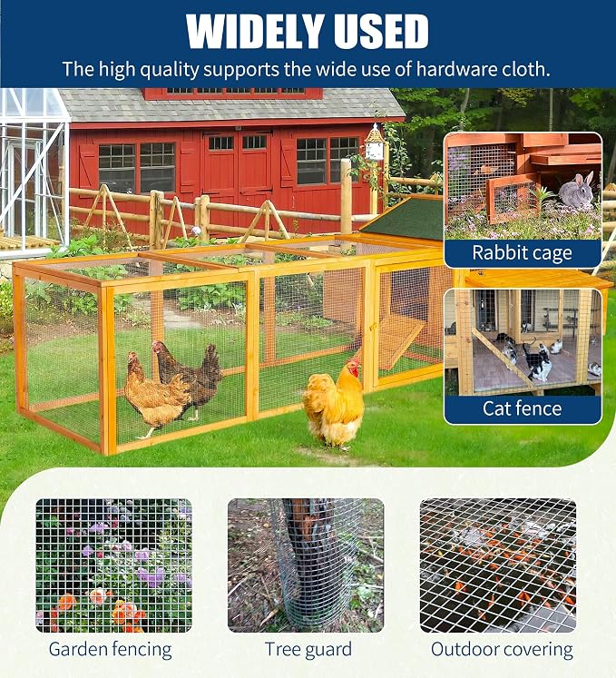 Hardware Cloth 1/2 Inch 16 in x 50 ft 19 Gauge, Hot Dip Galvanized Mesh Rolls Welded Chicken Wire Fencing for Chicken Coop Barrier, Poultry Netting Cage Wire Fence