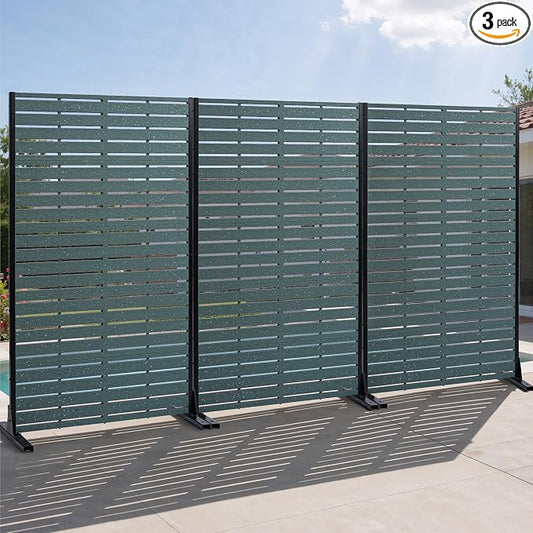 Privacy Screen Outdoor 60" Hx35 W Freestanding Privacy Panel with Stand, HDPE Decorative Privacy Fence with Louver Pattern 5 Panels, Patio Divider Screen, Privacy Screens for Outside