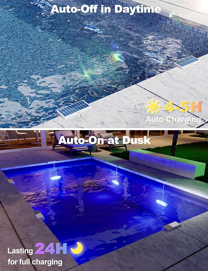 APONUO 6 Pack Solar Pool Lights, Pool Solar Lights for Above Ground Pools with Remote, IP68 Waterproof, RGB Color Changing Solar Powered Pools Light for Pond, Fountain,Yard (Gray)