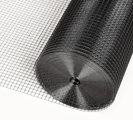 19 Gauge 1/2 inch 24inch×50ft Black Hardware Cloth Chicken Wire Fence, Galvanized Steel Vinyl Coated Wire Mesh Roll Supports Poultry Netting Cage Fence Snake,Rabbit Wire