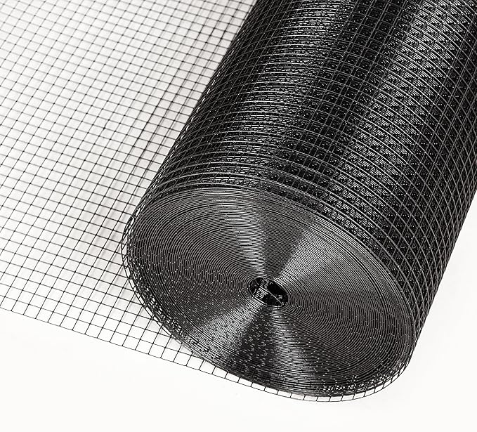 Black PVC Vinyl Coated Wire Mesh Hardware Cloth 1/2 in 36”x100’ 19 Gauge, Welded Wire Fencing Chicken Wire Mesh Roll Cage Wire Netting Snake, Rabbit Wire