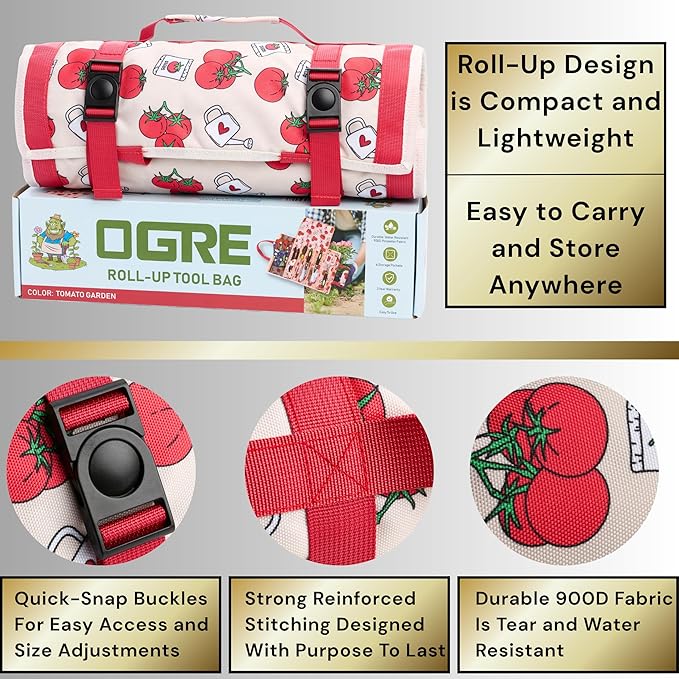 Garden Tool Bag - Roll-Up Garden Tool Holder with Deep Pockets | 900D Polyester Heavy Duty Gardening Tote | Compact Washable Organizer for Tools, Seeds, and Essentials (Tools Not Included)