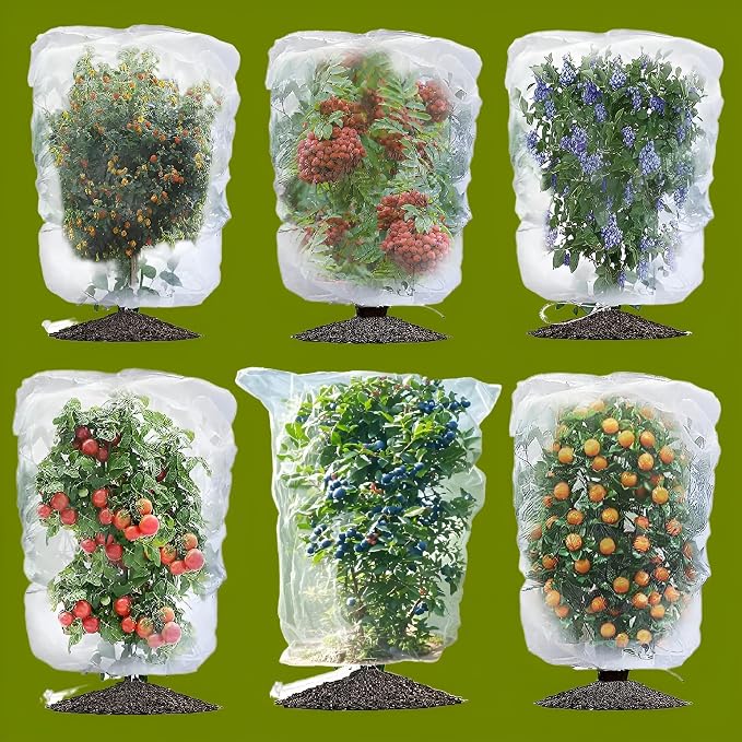 Fruit Tree Netting with Drawstring (2 Pack 4x5 FT)- Easy Install Plant Protection Cover, Reusable Garden Mesh Bag for Blueberry Bushes/Tomato - Block Birds/Insect/Squirrels