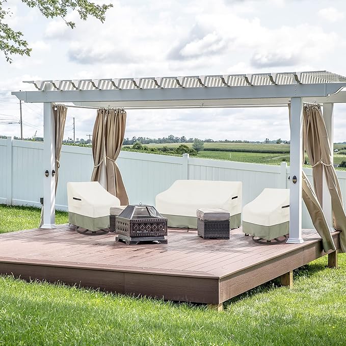 Patio 3-Seater Sofa Cover,Outdoor Couch Cover Fits up to 85W x 38D x 35H Inches,100% Waterproof Heavy Duty Patio Furniture Covers,Beige & Gray-Green