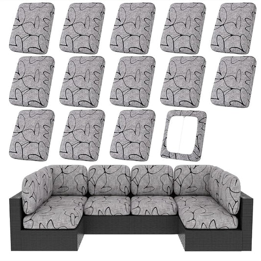 hyha 14Pcs Patio Cushion Covers, Stretch Outdoor Couch Cushion Covers, Washable Outdoor Chair/Sofa Slipcovers for Patio Furniture Cushions Protector with Elastic Bottom(Plain Art,Cover Only)