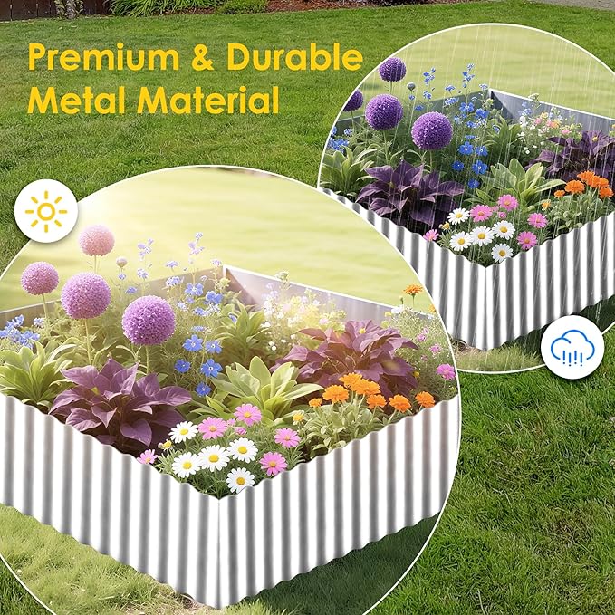 Vehipa Garden Edging Brooder for Landscaping, 4.7" x 10 Ft Corrugated Landscape Edging, Garden Bed Edging Lawn Edging for Flower Bed, Landscape Border for DIY Lawn, Yard (Silver)