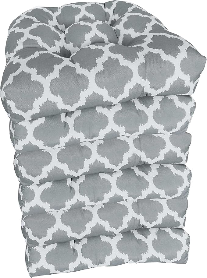Outdoor Cushions Patio Furniture Chair Pads Premium Comfortable Thick Fiber Fill Tufted 19" x 19" Seat Cover, 6 Pack, Tessa Gray