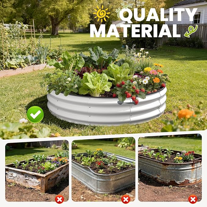 Pattiumo Galvanized Raised Garden Bed 4×4×1 FT, Round Metal Raised Garden Bed Outdoor Planter Box with Open Bottom, Rust-Resistant Steel Garden Bed for Vegetables Herbs Flowers, Easy Assembly