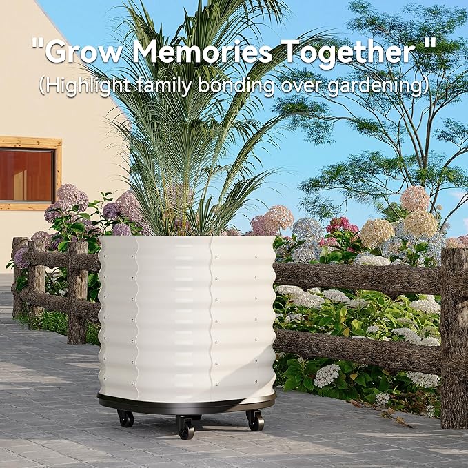 GarveeHome Self-Watering Wheeled Metal Garden Bed – Mobile Raised Planter Box with Water, Galvanized Steel Indoor/Outdoor Rolling Grow Station for Herbs, Veggies & Decor (23.6"x23.6"x27.5"),White