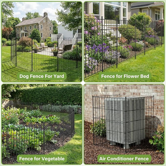10 Panels No Dig Decorative Outdoor Garden Fence with Gate, 24in (H) x 20ft (L) Rustproof Metal Wire Rabbit Dog Garden Border Fencing for Yard, Animal Barrier with Ground Stakes for Patio