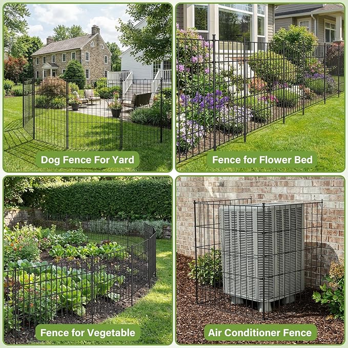 10 Panels No Dig Decorative Outdoor Garden Fence, 32in (H) x 23.6ft (L) Rustproof Metal Wire Rabbit Dog Garden Border Fencing for Yard, Animal Barrier with Ground Stakes for Patio